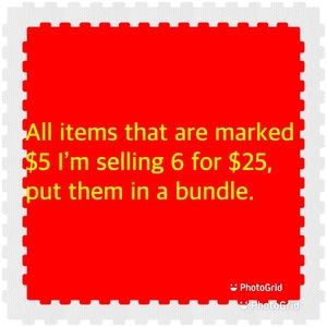 BIG $5 SALE ❤️❤️All items that are marked $5 I’m selling 6 for $25